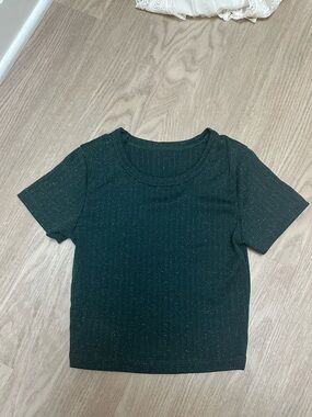 Skatie Short Sleeve Ribbed Tee in Dark Green with Metallic Fleck